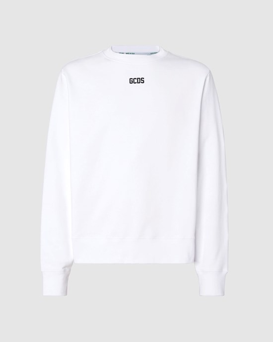 Sweat À Capuche GCDS Eco Logo Regular Crewneck Homme Blanche | 709458-SRG