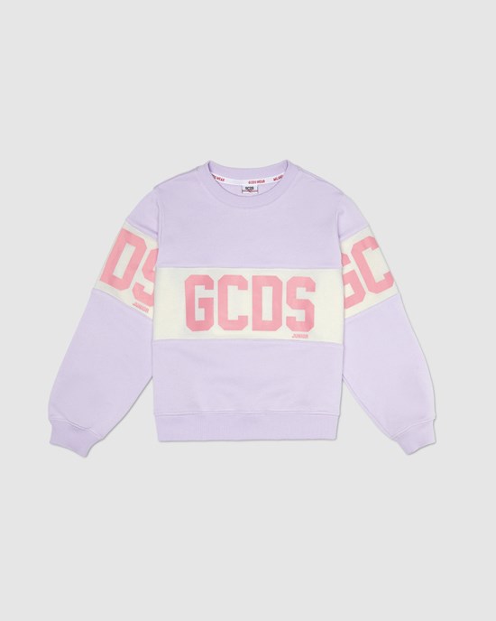 Sweat À Capuche GCDS Logo Band Crewneck Enfant Lilac | 183479-SEI