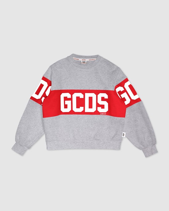 Sweat À Capuche GCDS Logo Band Crewneck Enfant Grise | 732415-EMT