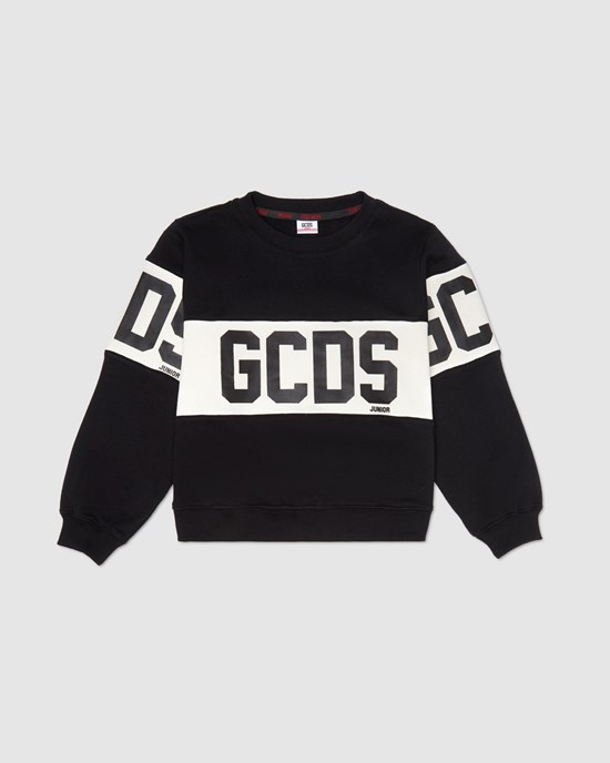Sweat À Capuche GCDS Logo Band Crewneck Enfant Noir | 924650-SUN