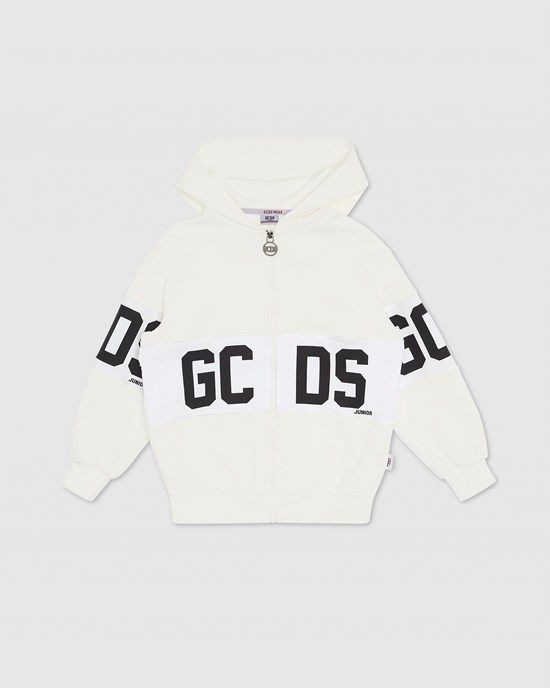 Sweat À Capuche GCDS Logo Band Hoodie Enfant Blanche | 059138-MZL