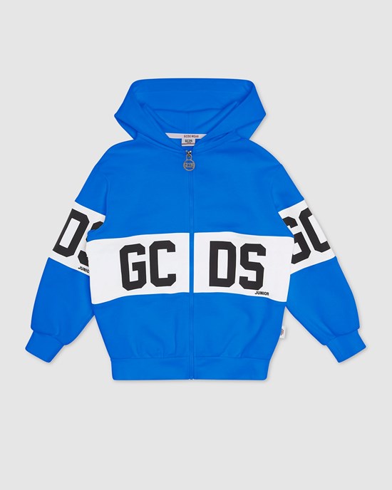 Sweat À Capuche GCDS Logo Band Hoodie Enfant Bleu | 591084-JRX