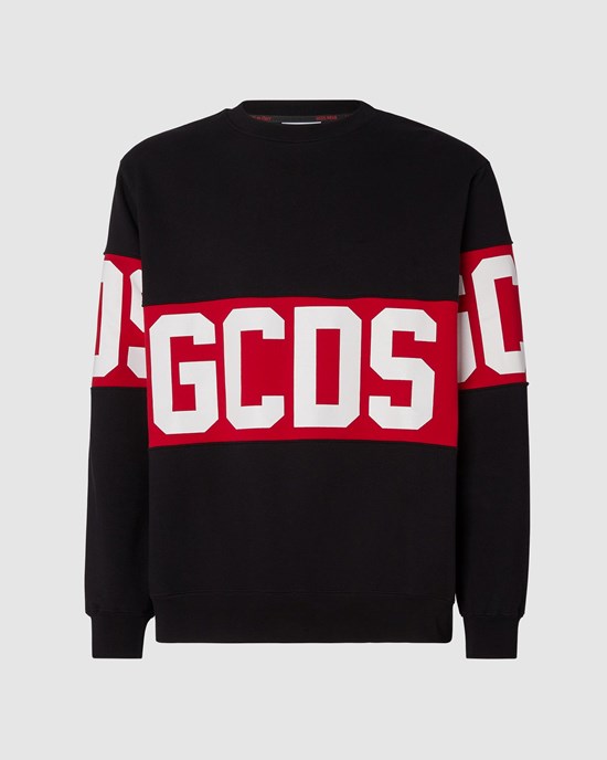 Sweat À Capuche GCDS Logo Band Regular Crewneck Homme Noir | 291653-UOB