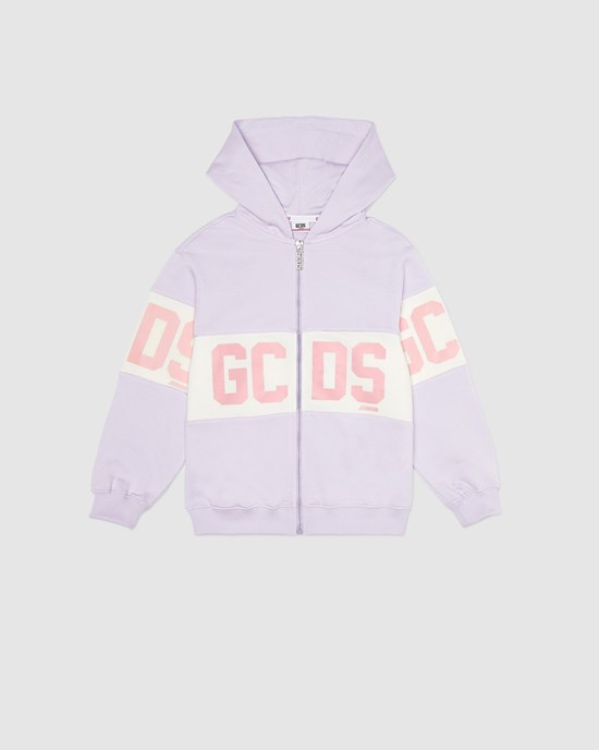 Sweat À Capuche GCDS Logo Band Zip-up Hoodie Enfant Lilac | 492310-NZW
