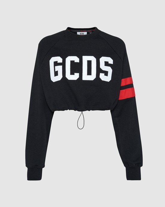 Sweat À Capuche GCDS Logo Crop Crewneck Femme Noir | 810243-UOF