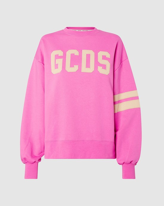 Sweat À Capuche GCDS Logo Oversized Crewneck Femme Fushia | 104682-XEK