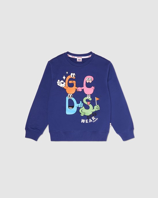 Sweat À Capuche GCDS Monsters Crewneck Enfant Bleu | 347168-XKT