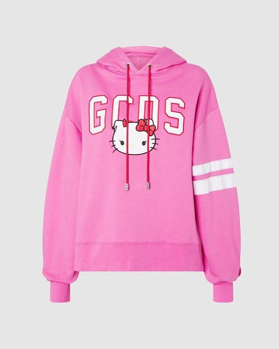 Sweat À Capuche GCDS Hello Kitty Oversized Hoodie Femme Fushia | 703269-MGS