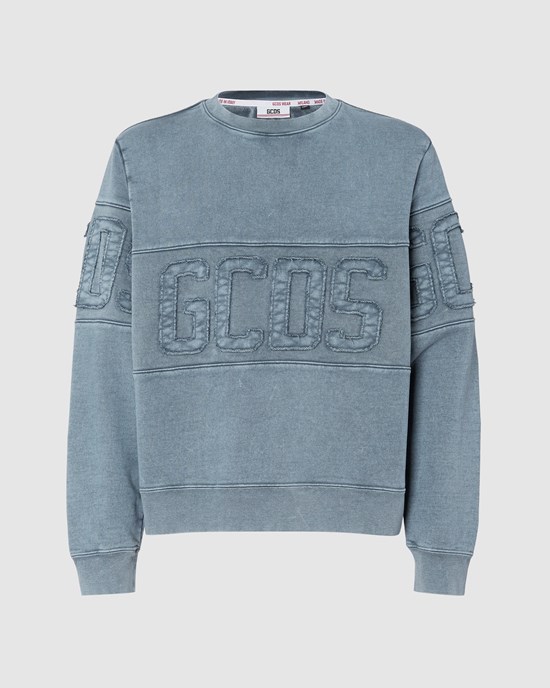 Sweat À Capuche GCDS Overdyed Gcds Logo Band Crewneck Homme Noir | 039872-YCD