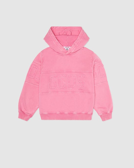 Sweat À Capuche GCDS Overdyed Gcds Logo Band Hoodie Enfant Rose | 163857-QRP