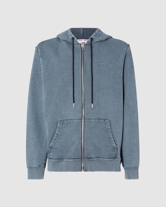 Sweat À Capuche GCDS Overdyed Gcds Zip-up Hoodie Homme Noir | 967382-CBX