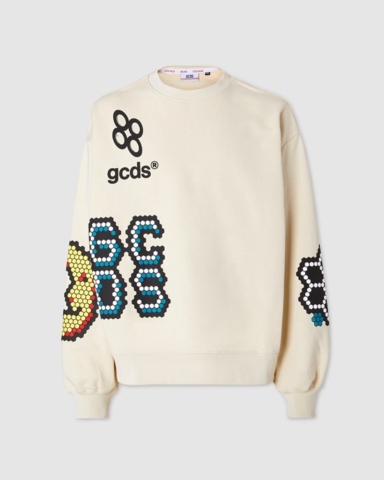 Sweat À Capuche GCDS Plush Oversized Crewneck Homme Grise | 745983-KYW