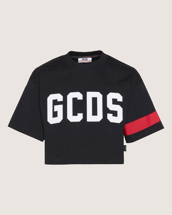 T Shirts GCDS Crop Logo T-shirt Femme Noir | 510376-NJZ