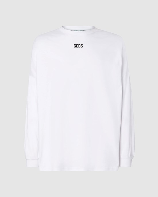 T Shirts GCDS Eco Logo Long Sleeves T-shirt Homme Blanche | 729430-WBC