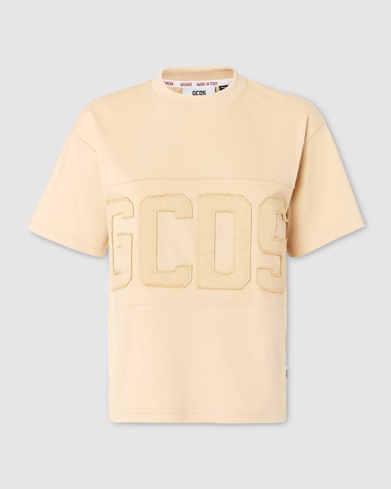 T Shirts GCDS Logo Band Regular T-shirt Femme Marron Clair | 017459-CMB