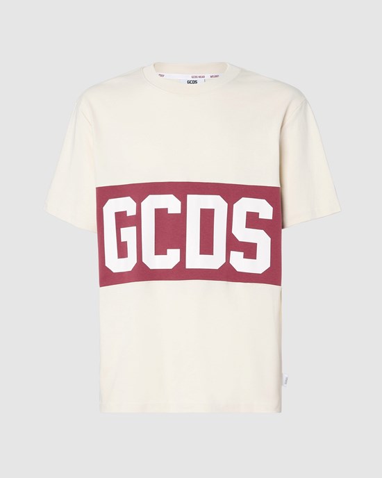 T Shirts GCDS Logo Band Regular T-shirt Homme Bordeaux | 074951-FZR