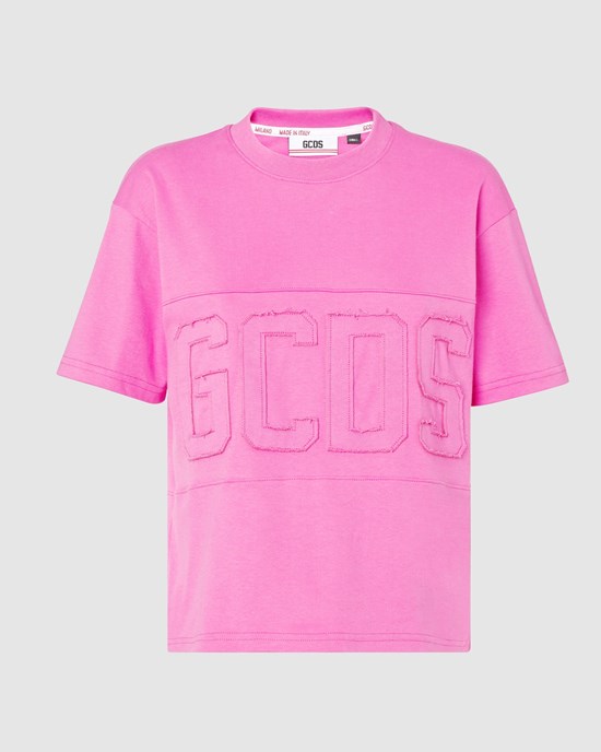 T Shirts GCDS Logo Band Regular T-shirt Femme Fushia | 082613-VHA