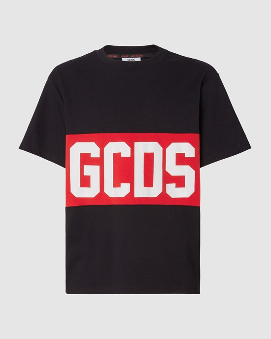 T Shirts GCDS Logo Band Regular T-shirt Homme Noir | 479163-XUP