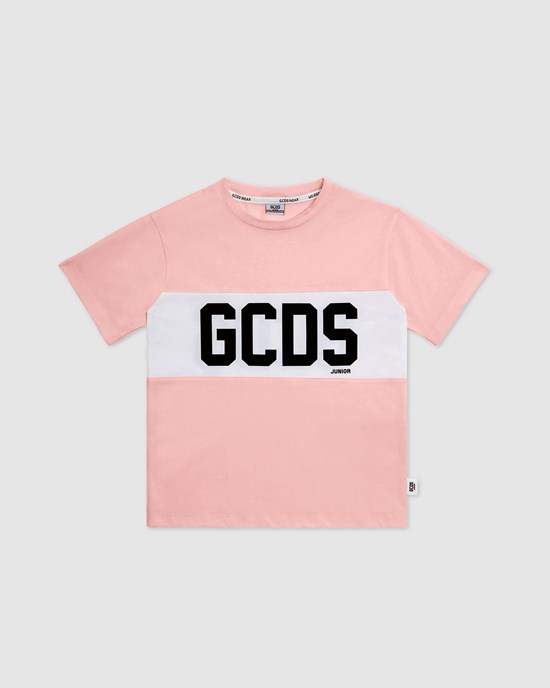 T Shirts GCDS Logo Band T-shirt Enfant Rose | 913048-WXP