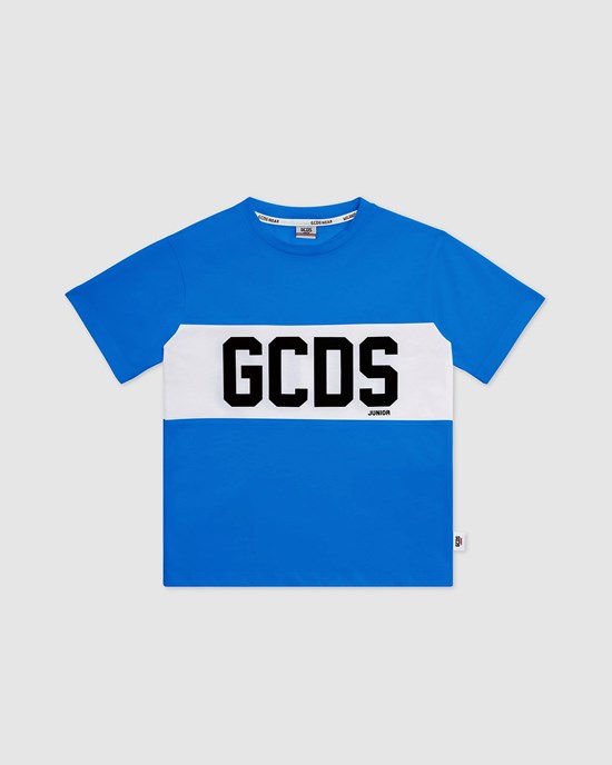 T Shirts GCDS Logo Band T-shirt Enfant Bleu | 963572-LCX