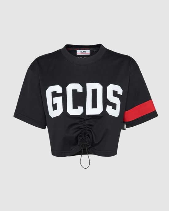 T Shirts GCDS Logo Crop T-shirt Femme Noir | 920364-VTF