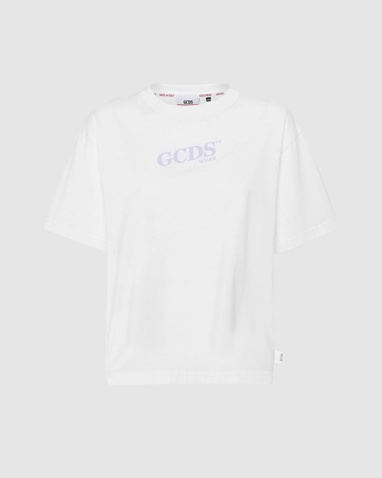 T Shirts GCDS Logo T-shirt Femme Blanche | 801294-FDR