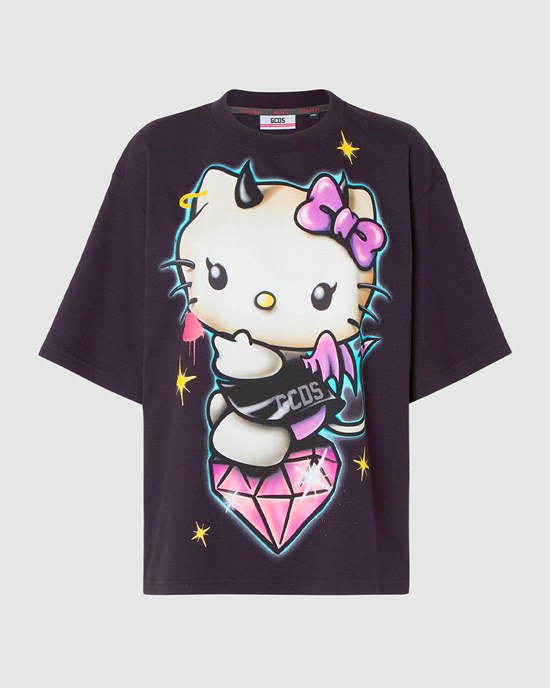 T Shirts GCDS Hello Kitty Oversized T-shirt Femme Noir | 957063-PIM