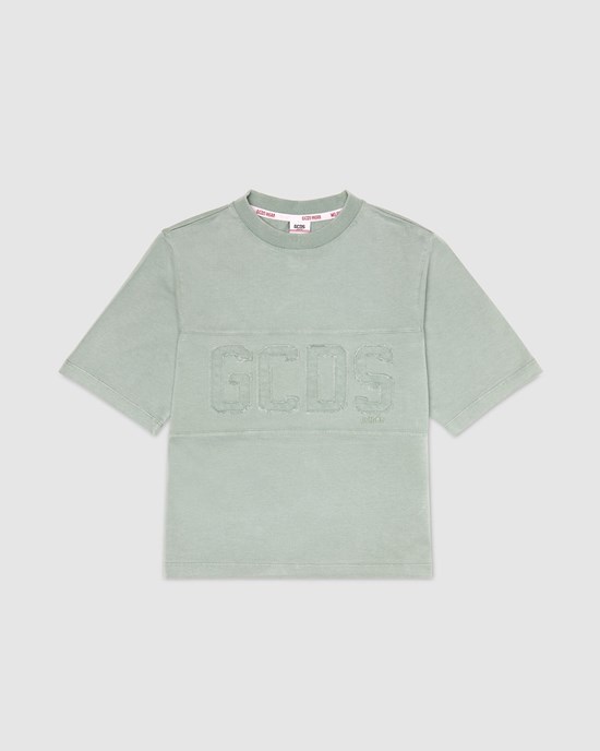 T Shirts GCDS Overdyed Gcds Logo Band T-shirt Enfant Vert | 293460-DHM