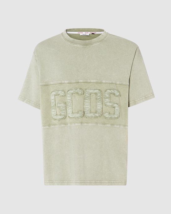 T Shirts GCDS Overdyed Logo Band T-shirt Homme Vert | 547926-GTM