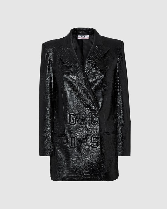 Vestes GCDS Faux Crocodile Jacket Femme Noir | 342195-HOE