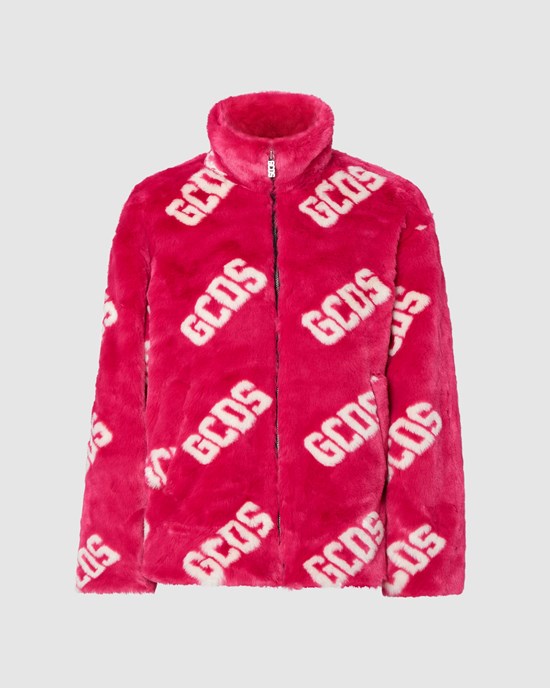 Vestes GCDS Faux Fur Jacket Homme Fushia | 392547-PUT