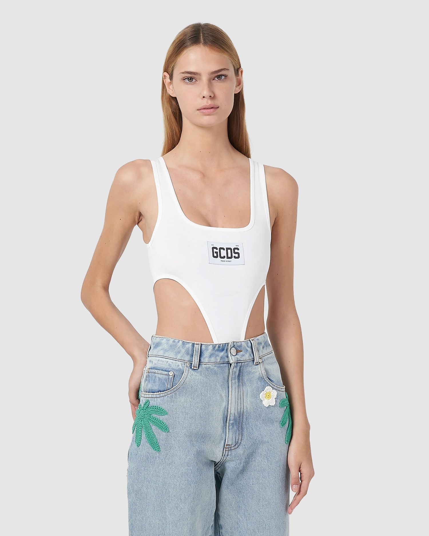 Body GCDS Logo Bodysuit Femme Blanche Foncé | 705864-CNF
