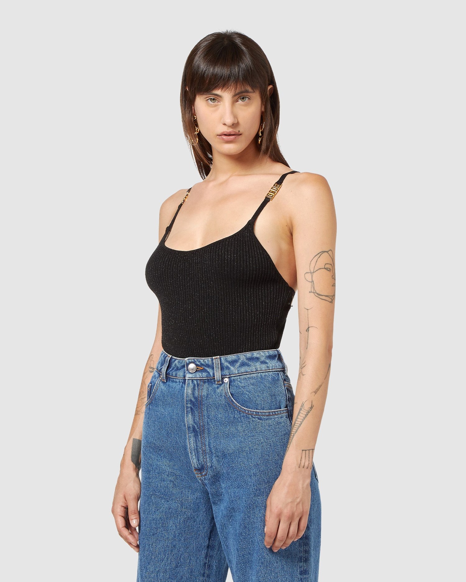 Body GCDS Lurex Bodysuit Femme Noir | 928356-RPT