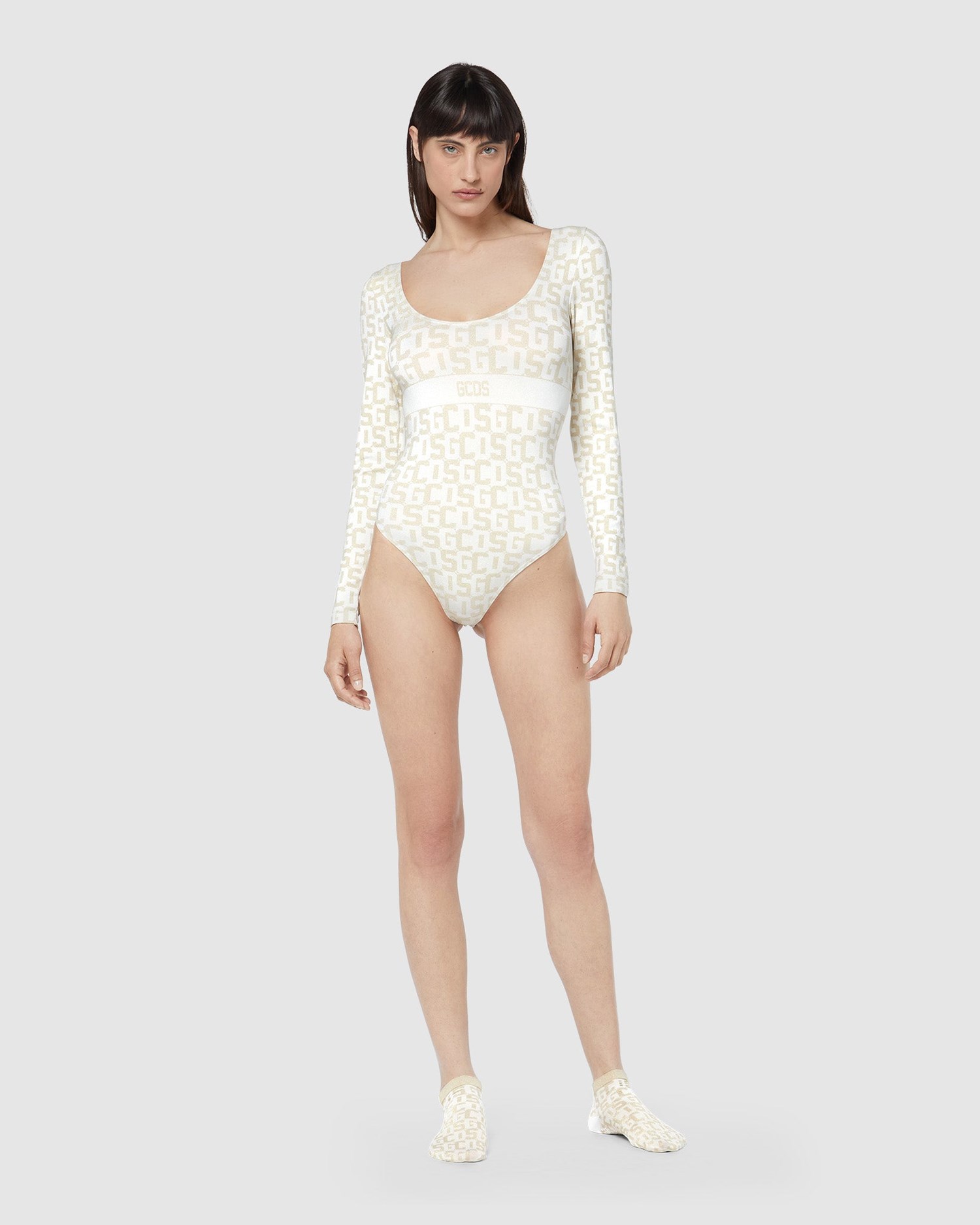 Body GCDS Wolford Monogram Bodysuit Femme Blanche Foncé | 176235-ACJ