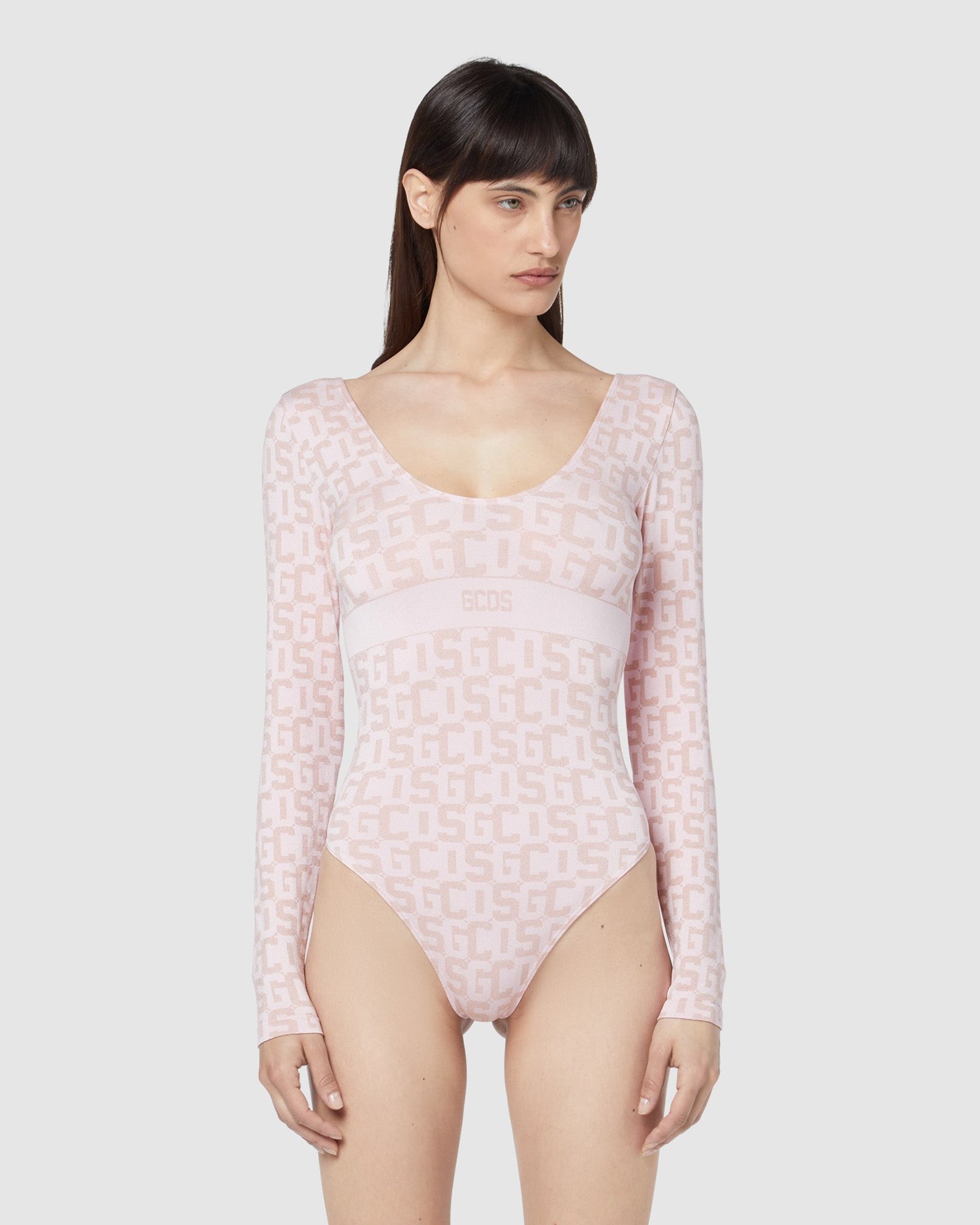 Body GCDS Wolford Monogram Bodysuit Femme Rose | 713862-NDG