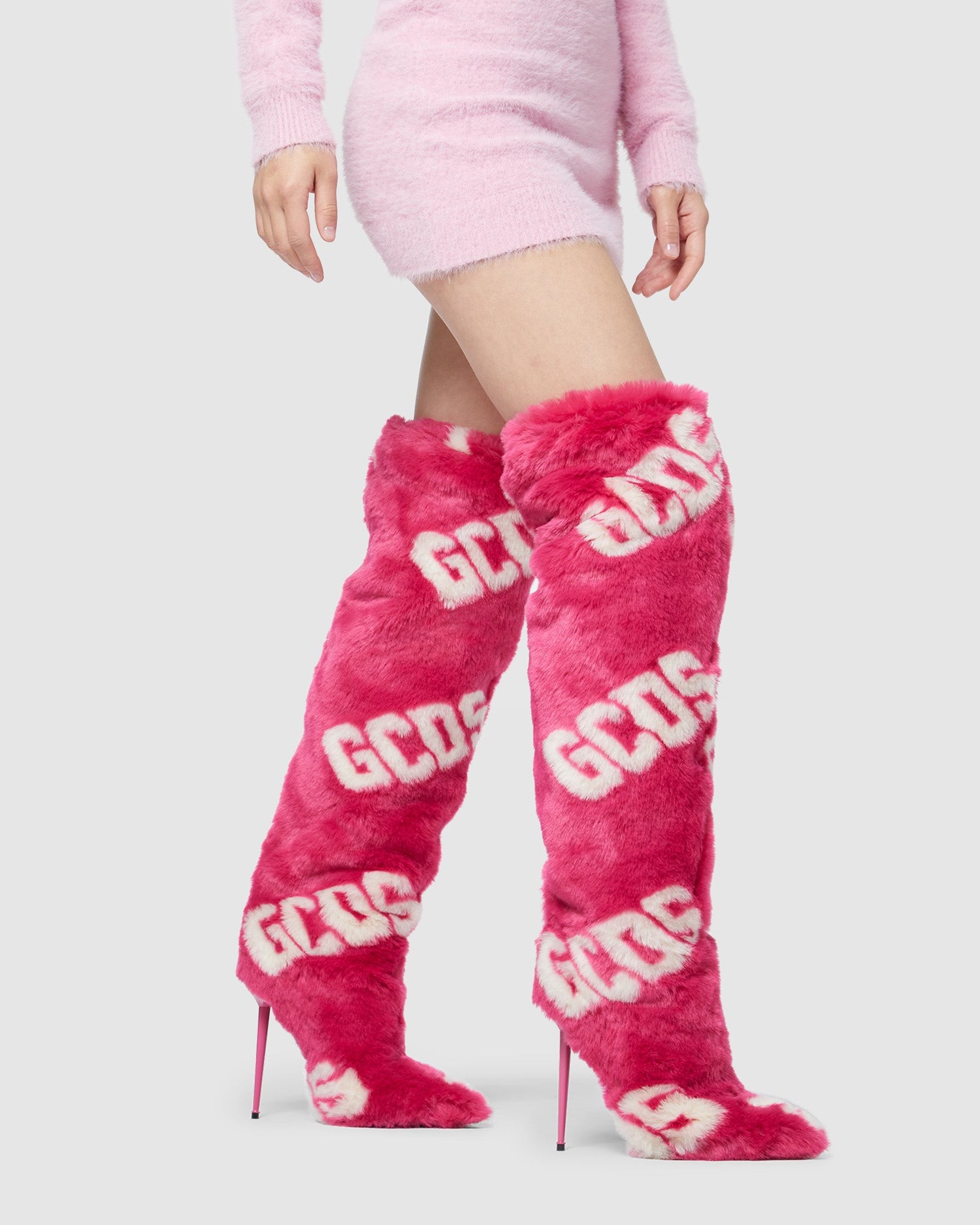 Bottes GCDS Faux Fur Boots Femme Fushia | 541079-FYX
