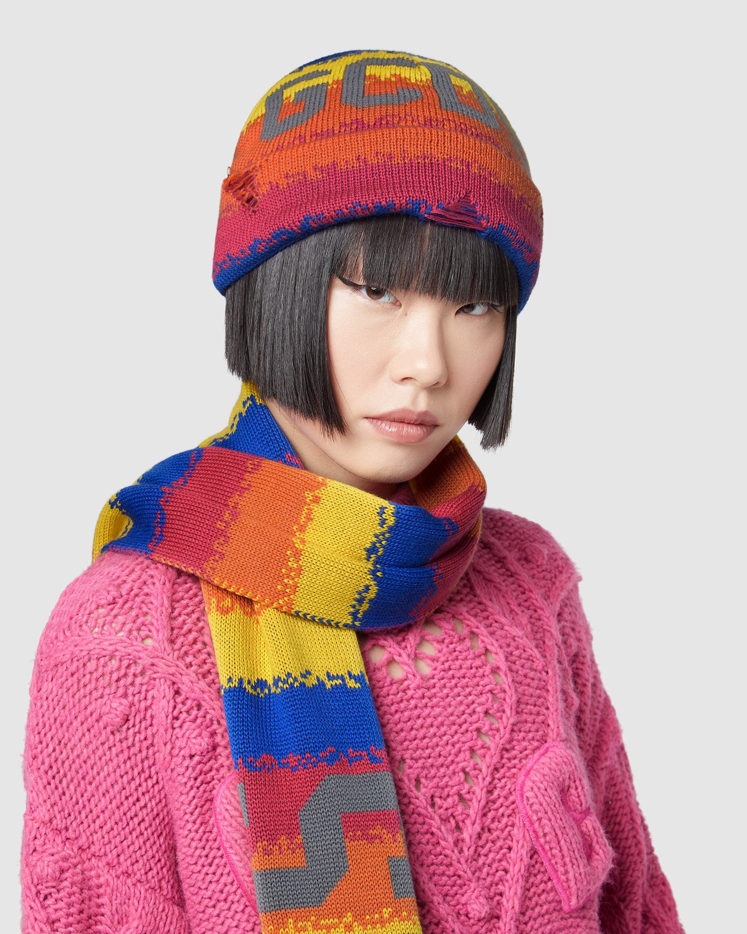 Chapeaux GCDS Rayé Logo Beanie Femme Multicolore | 467895-KIV