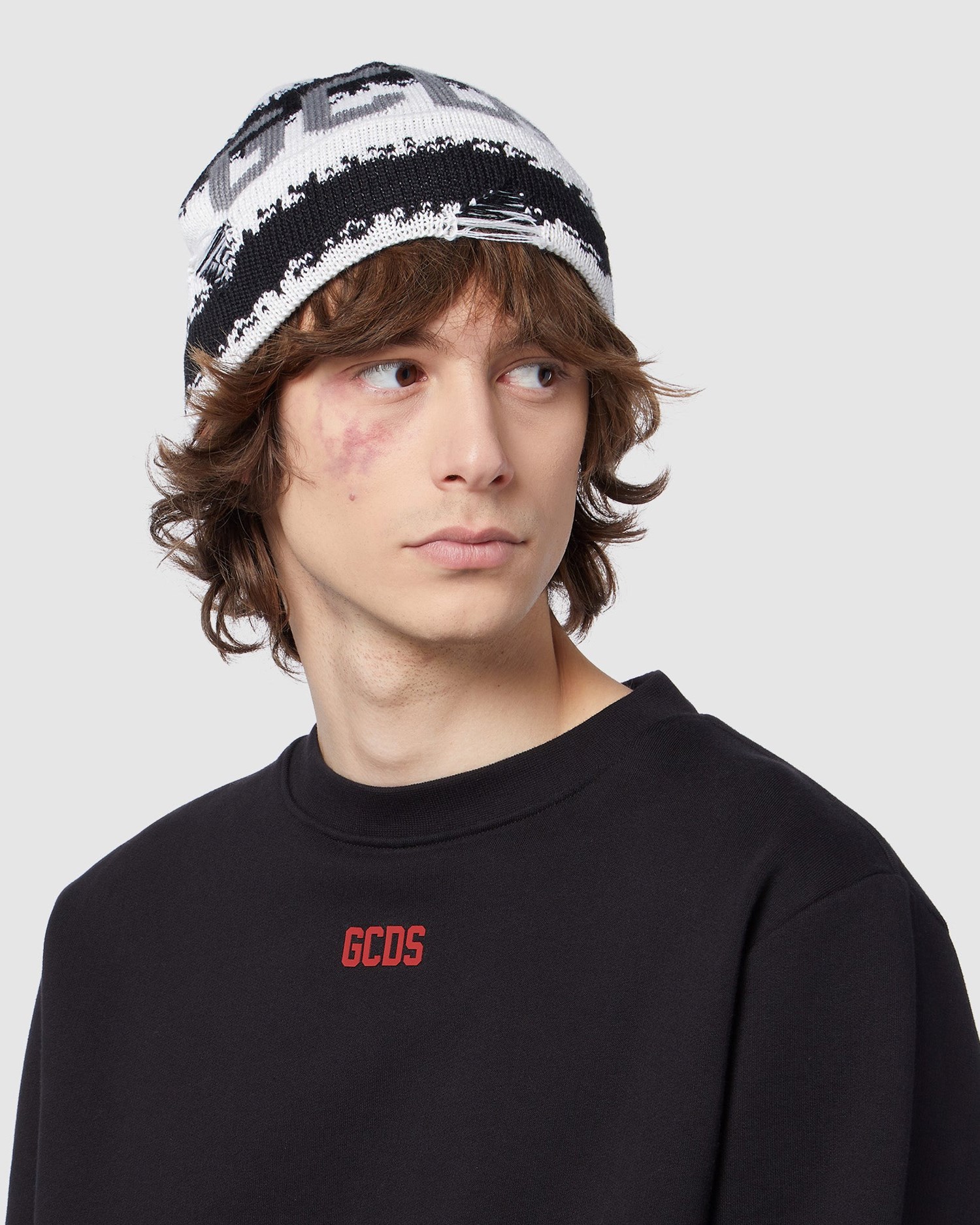 Chapeaux GCDS Rayé Logo Beanie Homme Blanche | 186924-WHR