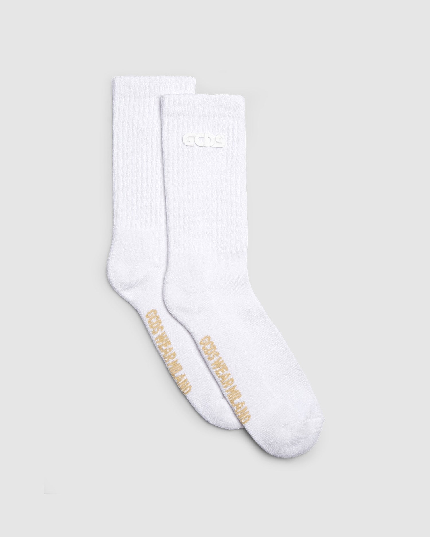 Chaussettes GCDS Rubber Logo Socks Femme Blanche | 804126-DOR