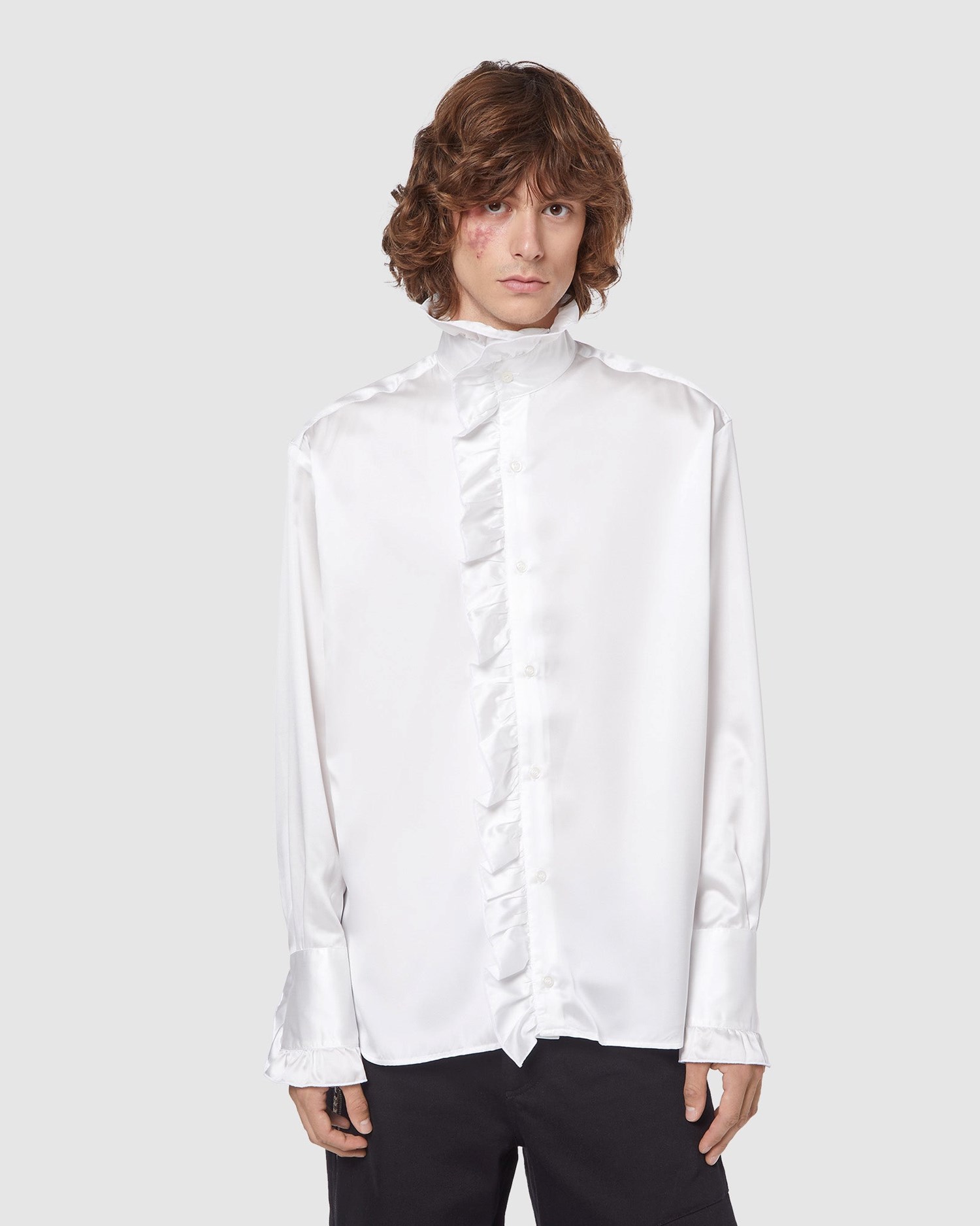 Chemises GCDS Satin Shirt Homme Blanche | 178963-XFZ