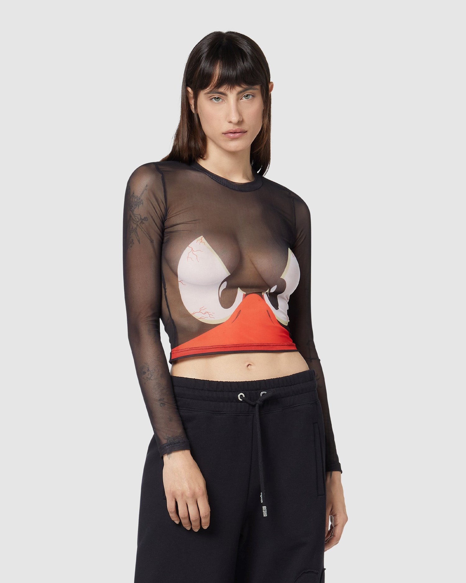 Hauts GCDS Daffy Duck Tulle Longsleeves Top Femme Noir | 597310-MKG