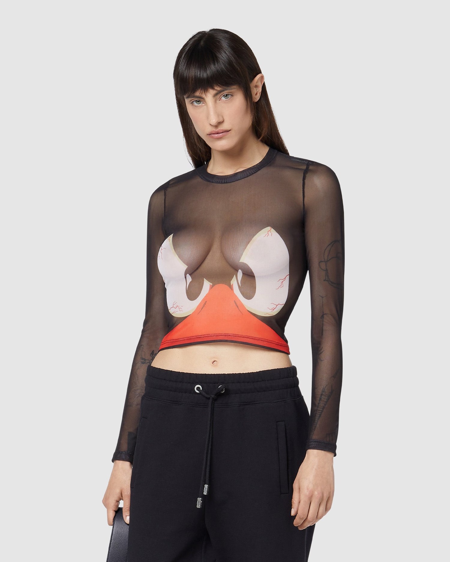 Hauts GCDS Daffy Duck Tulle Longsleeves Top Femme Noir | 597310-MKG