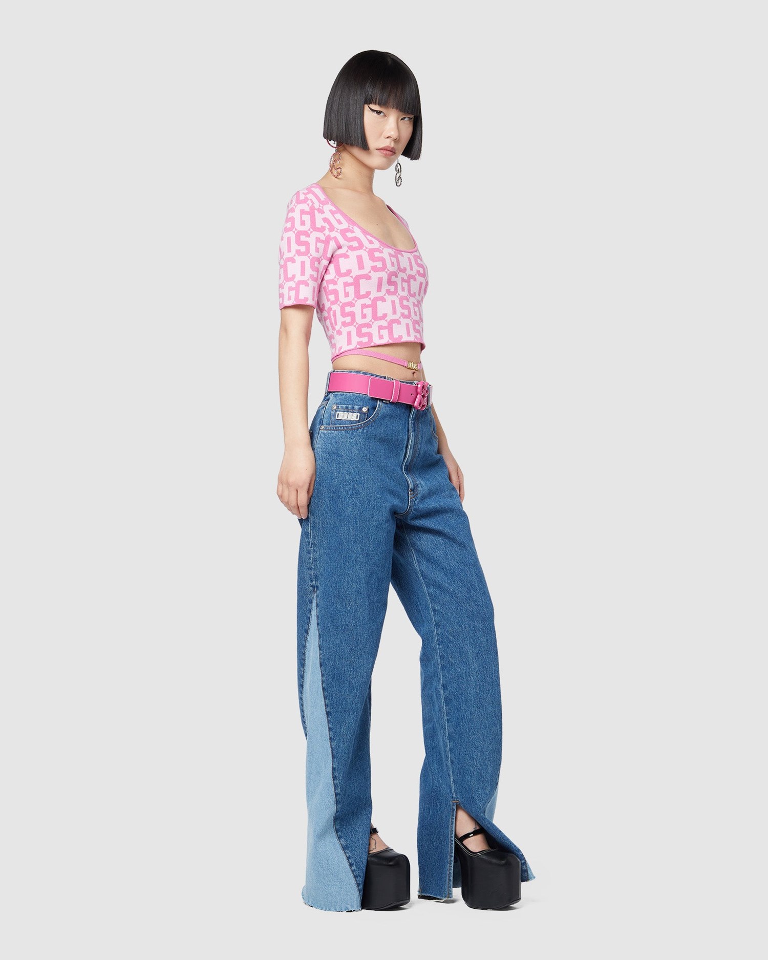 Hauts GCDS Monogram Jacquard Cropped Top Femme Rose | 270493-TVY