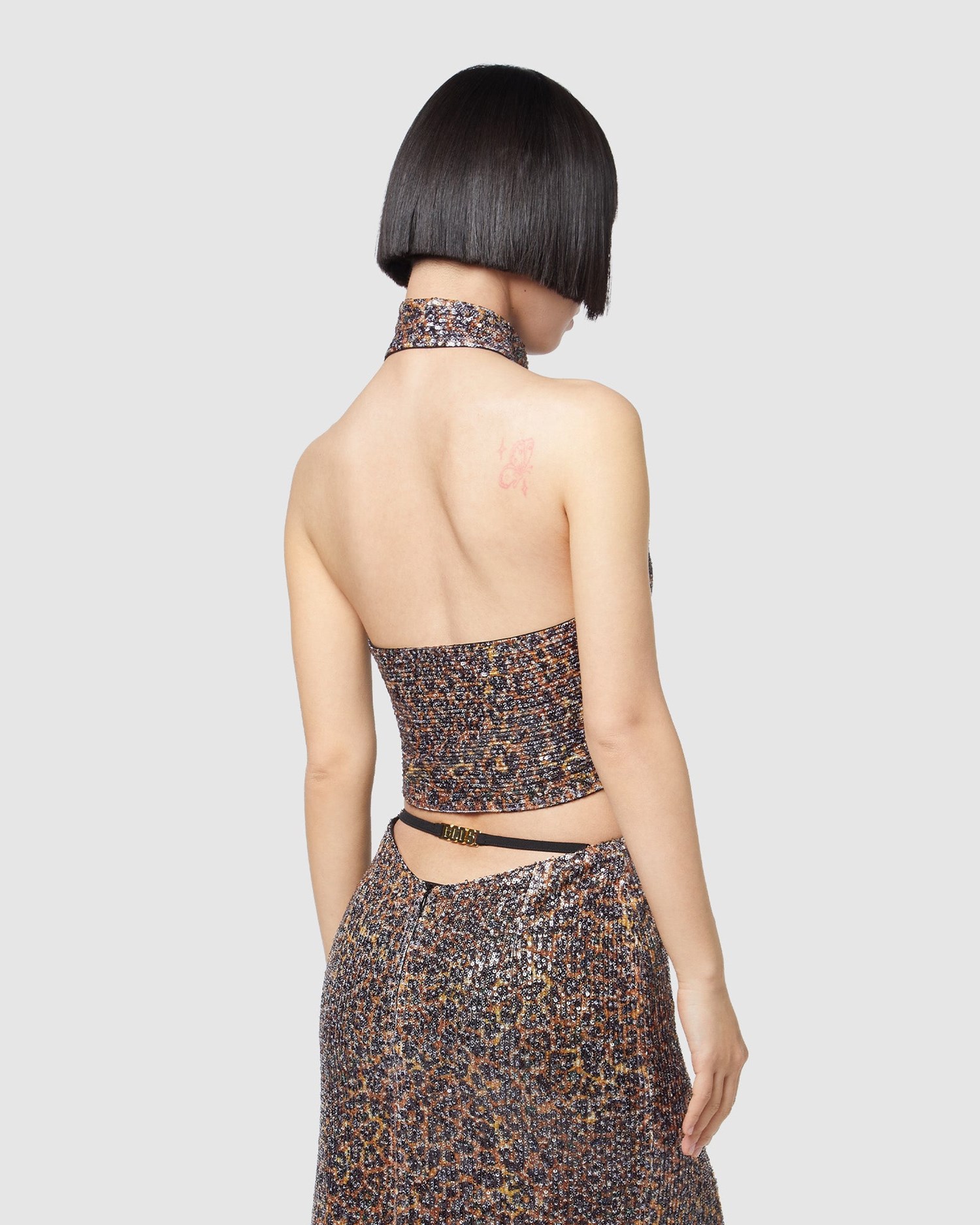 Hauts GCDS Leopard Sequin Neck Top Femme Multicolore | 456293-DAX