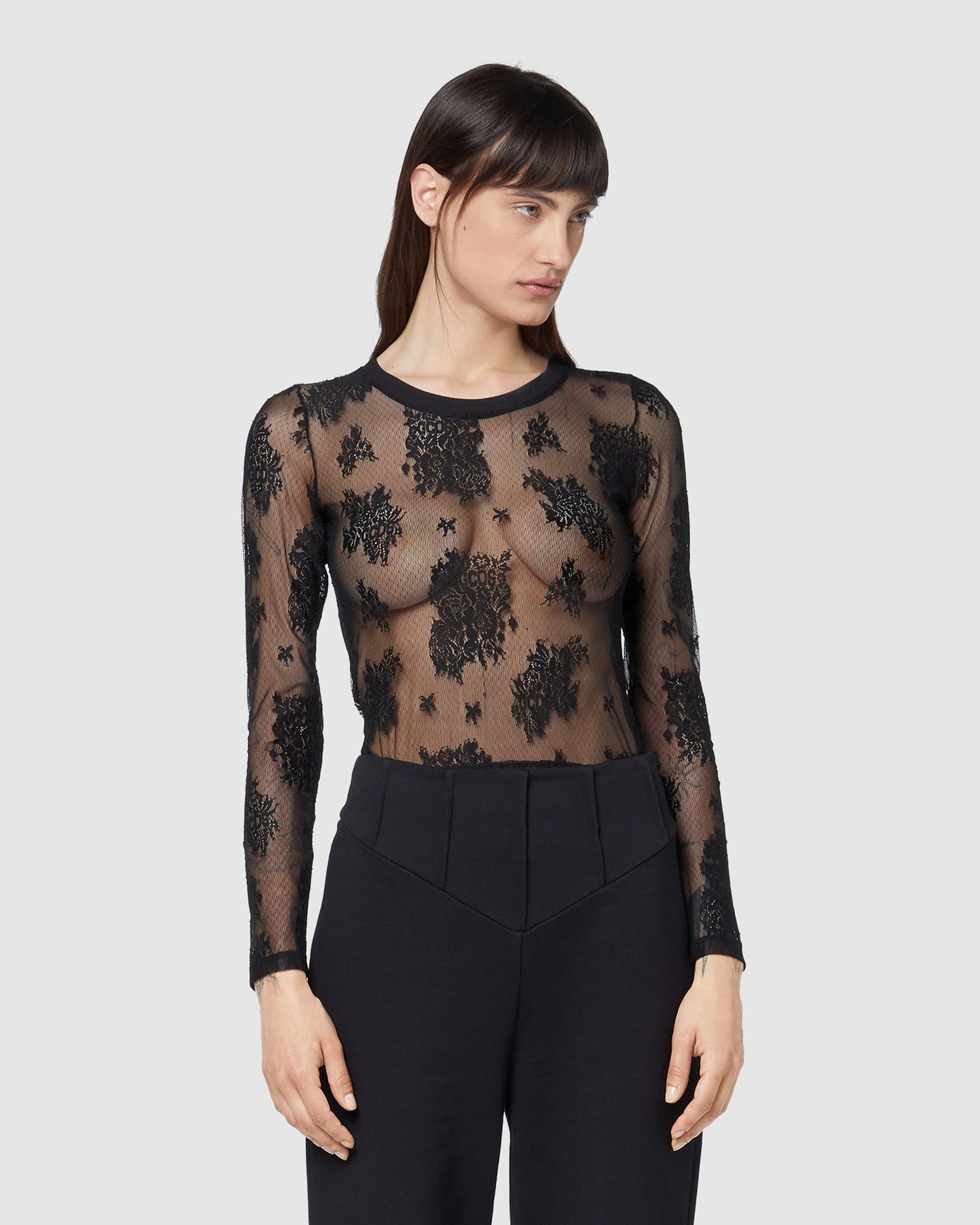 Hauts GCDS Long Sleeves Dentelle Top Femme Noir | 549018-YBJ