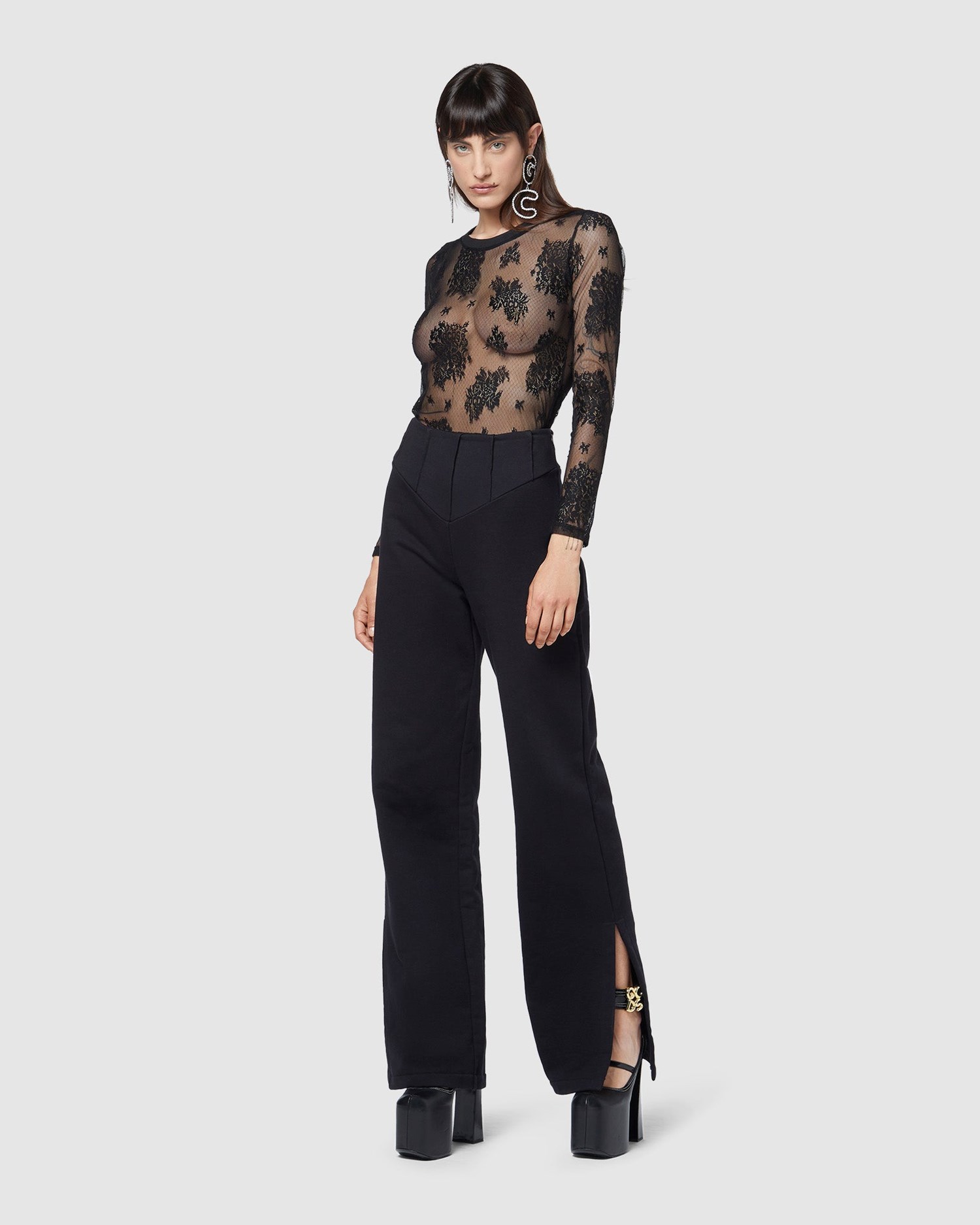 Hauts GCDS Long Sleeves Dentelle Top Femme Noir | 549018-YBJ