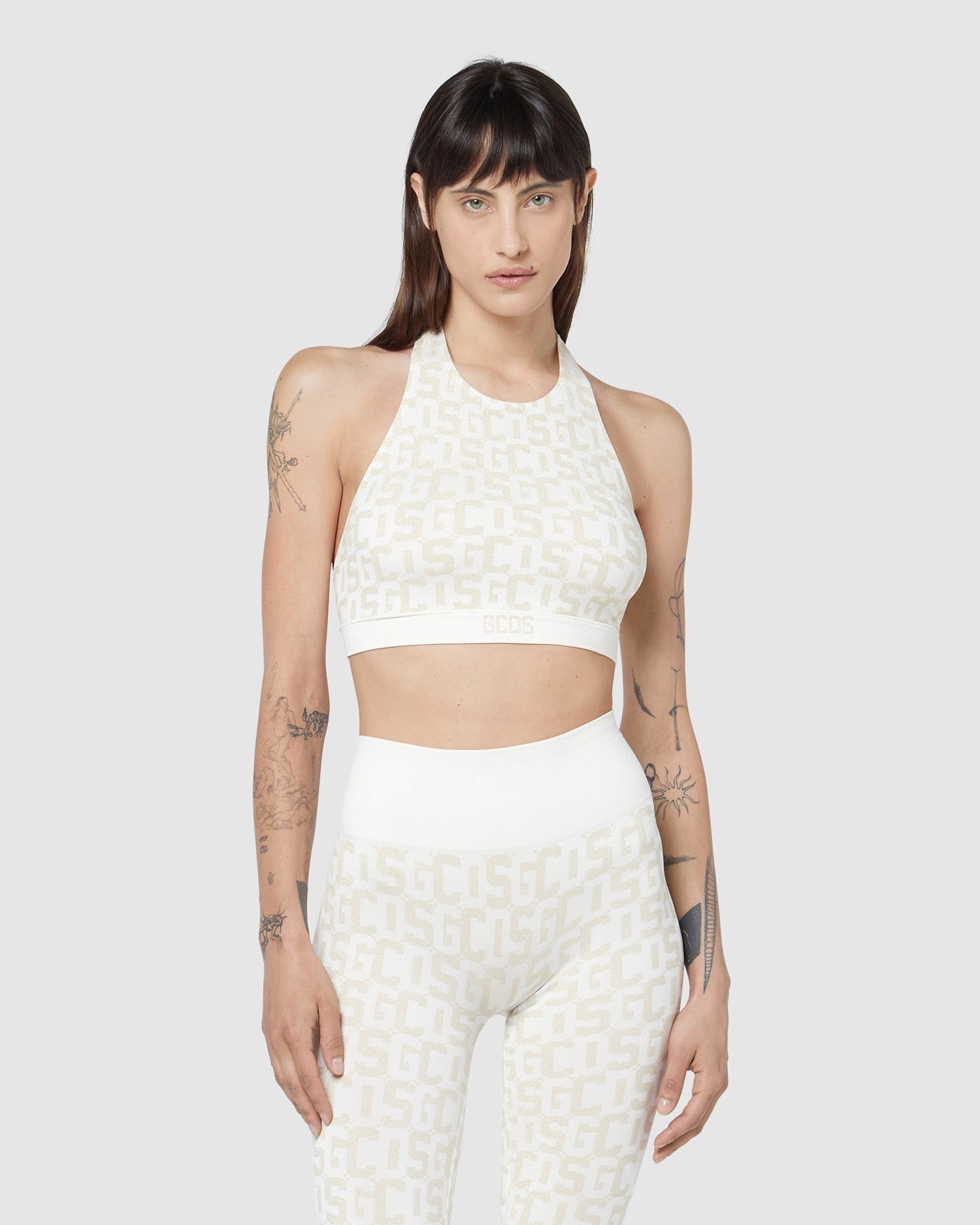 Hauts GCDS Wolford Monogram Crop Top Femme Blanche Foncé | 371829-VYU
