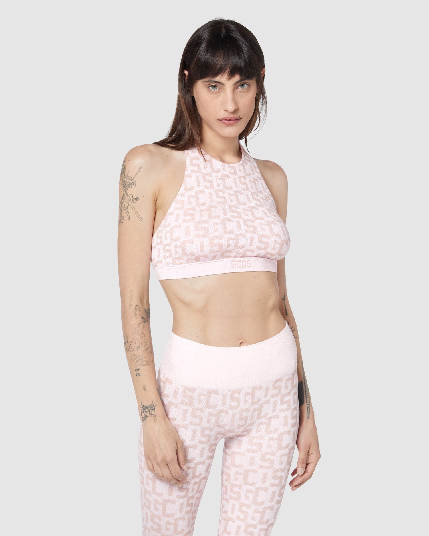 Hauts GCDS Wolford Monogram Crop Top Femme Rose | 786329-VEG