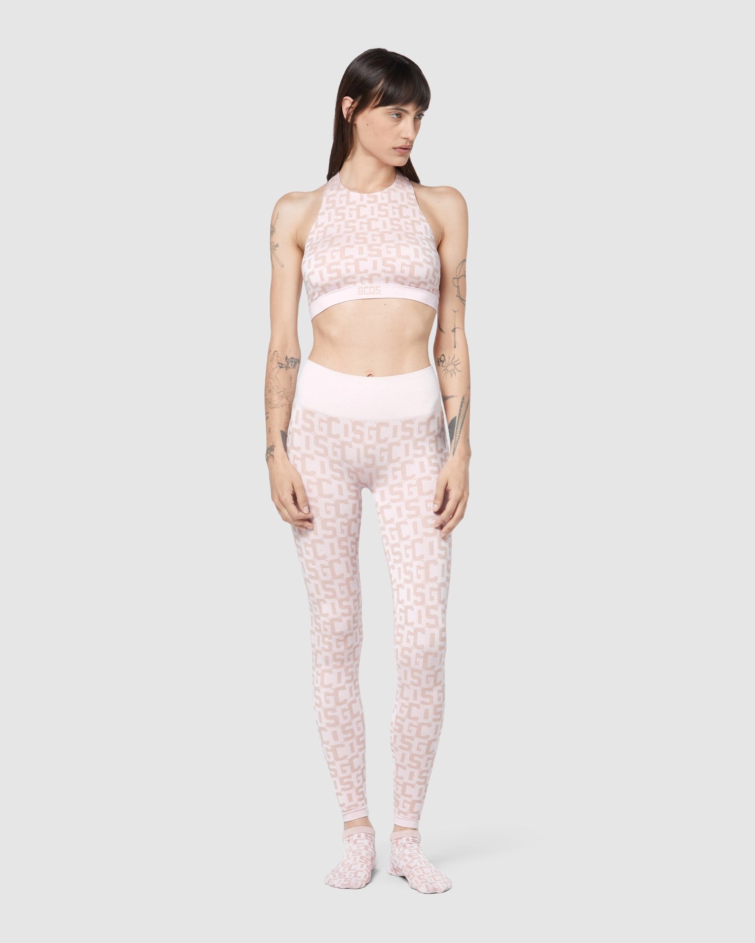Hauts GCDS Wolford Monogram Crop Top Femme Rose | 786329-VEG