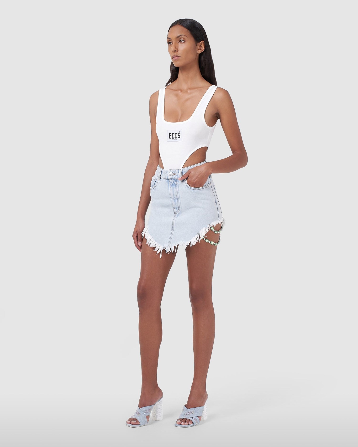 Jupe GCDS Bling Mini Denim Skirt Femme Bleu Clair | 312970-WJG